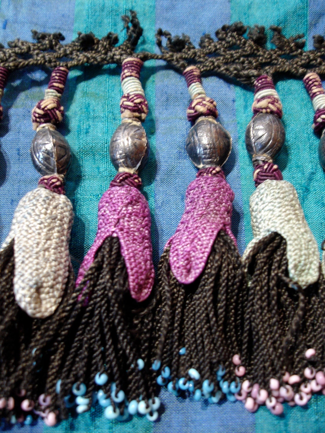 Antique Uzbek Tribal fusion belly dance gypsy fringe suzanni embroidery piece