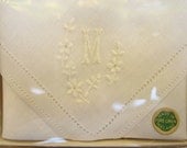 Vintage Irish Cabin - Irish Linen Handerchiefs Monogrammed M - NIB - CeeGeesAttic