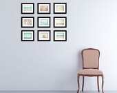 Photo Set of 9 5x7 Beach Photographs - beach photography - beach wall art print set - ocean seashells seashore - aqua blue cream white pale