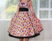 Rockabilly Cupcake Dress "Candice" with Tuxedo Front with Bow-tie, Ric Rac Trim and Black Petticoat - Custom made to fit