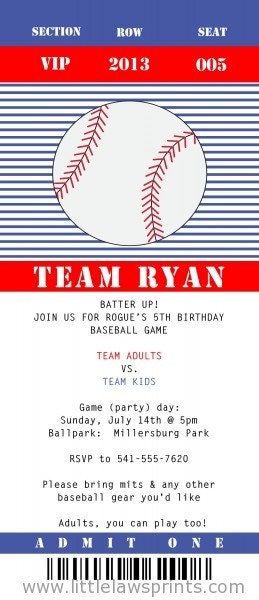Baseball Ticket Invitations