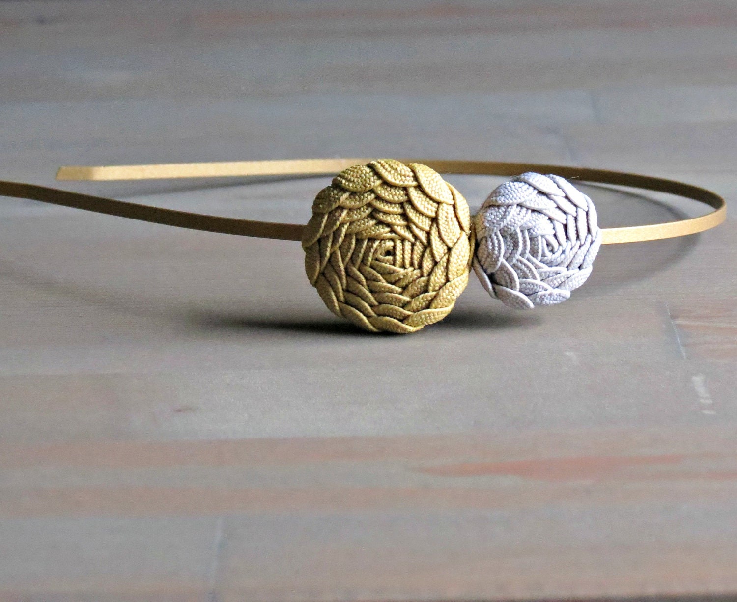 Mustard Yellow and Grey  Rosette Headband  for Women  . Gifts for Her . by ponyupdesigns