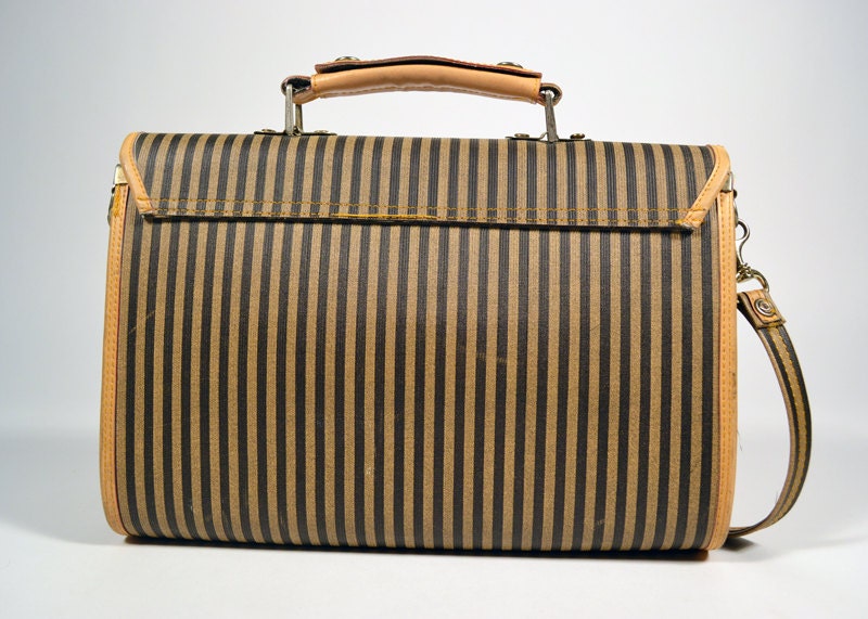 Vintage 80s Fendi Style Hardcase Satchel Stripe Purse