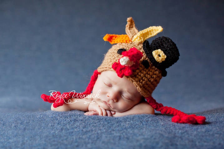 Thanksgiving Turkey Hat Baby Crocheted Photography Prop Newborn 0-3 months 3-6 months