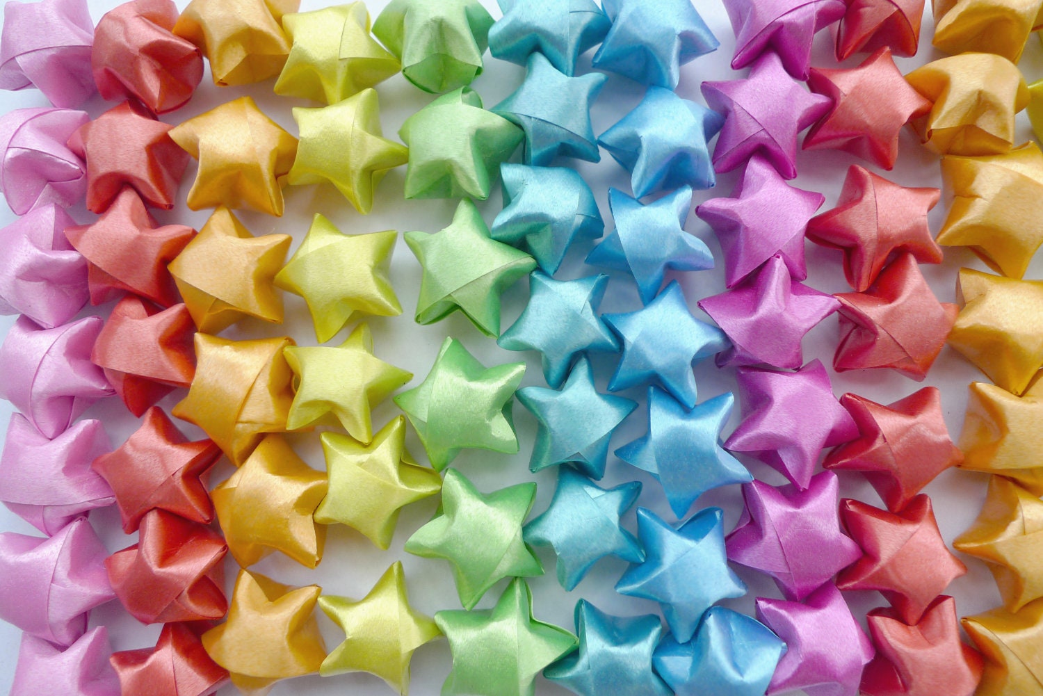 rainbow color, lucky star, origami ribbon star, set of 50, Table Scatter, halloween candy replacement. DIY garland
