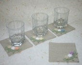 Linen & Cotton fabric coaster set : Flower wreath