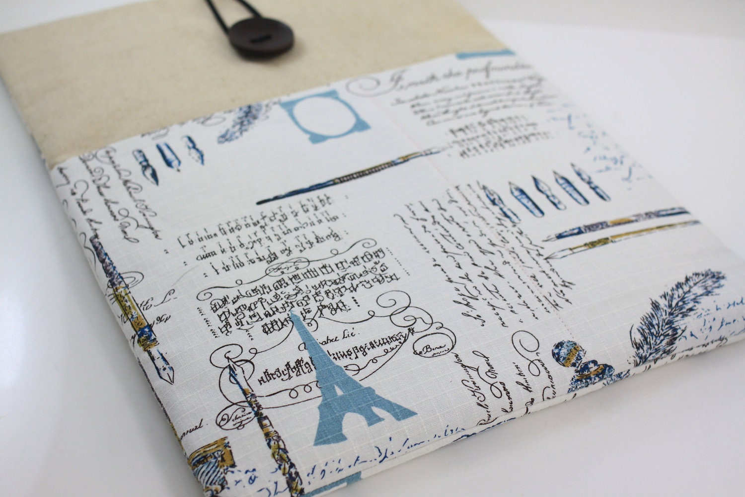 Laptop Case, 13" MacBook Case, 13" MacBook Air Case, 13" MacBook Pro Case, PADDED, with 2 pockets - Paris Script (Blue)