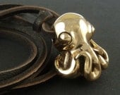 Octopus Necklace Bronze Octopus Pendant on Leather