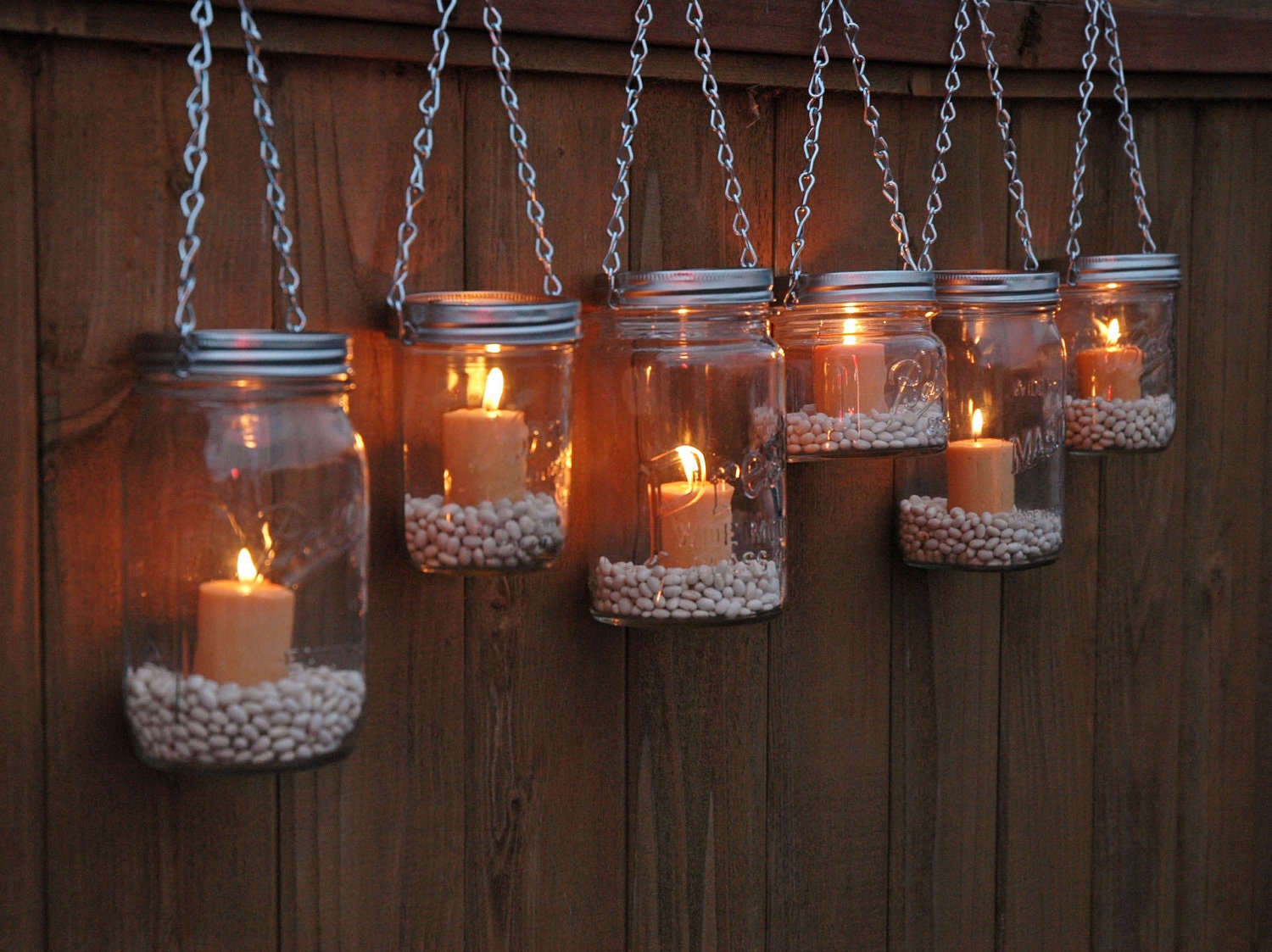 Mason Jar Lanterns Hanging Tea Light Luminaries - Set of 6