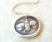 Bee wax seal necklace pendant jewelry, made from reclaimed fine silver