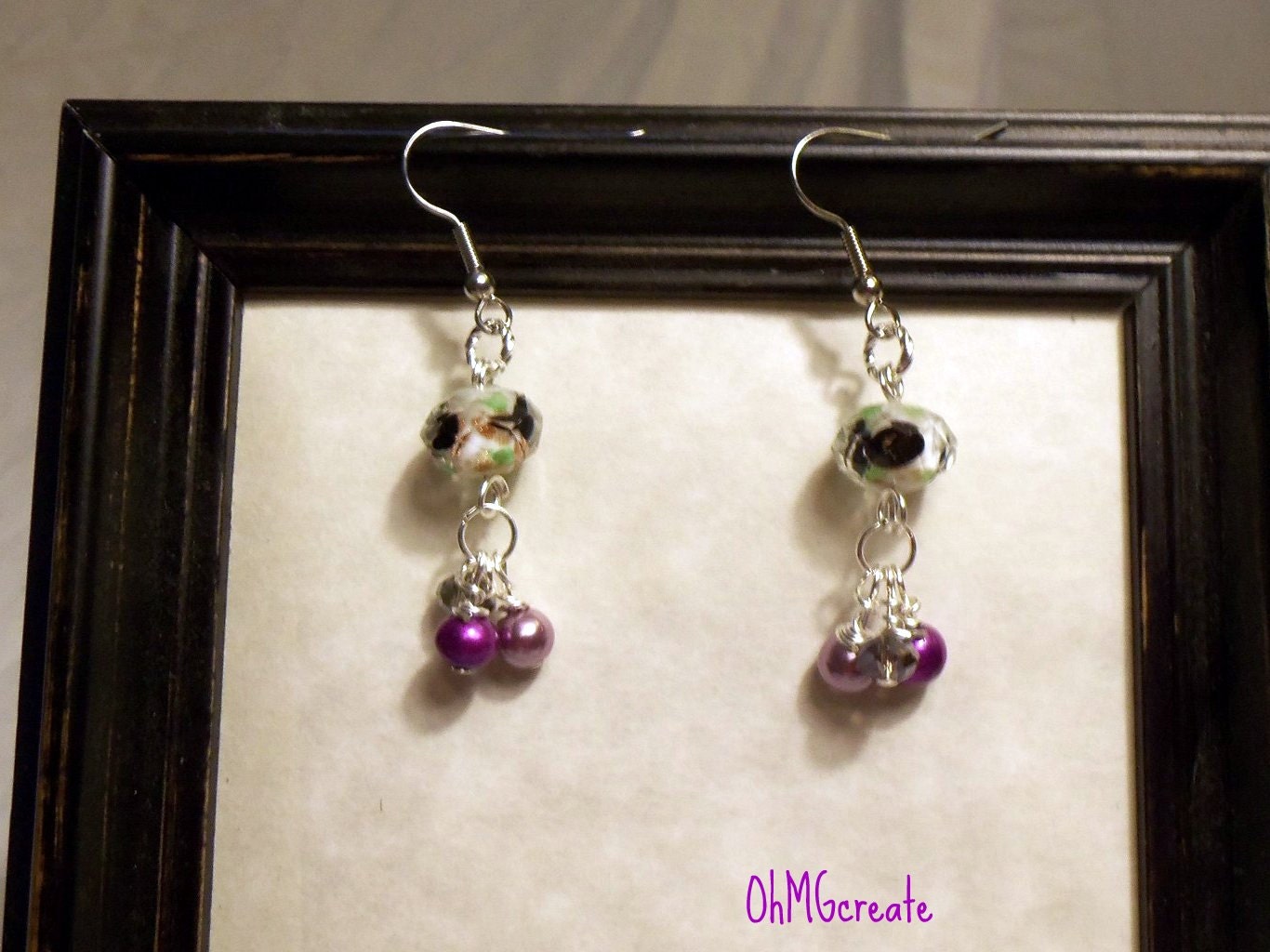 Purple Pearl and Lampwork earrings