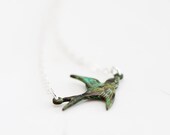 Patina Swallow Necklace Sterling Silver Chain Verdigris Green Bird Charm Delicate Simple Jewelry - N262