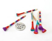 Fathers day gift golf ball marker - painted golf tees - red orange turquoise purple - work hard play hard