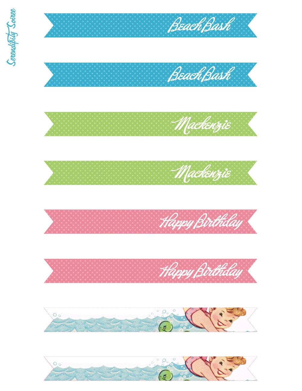Vintage Pool Party- Custom Printable Party Straw Flags- Beach Party, Swimming Party, Pool Party, itsy bitsy teeny weeny Il_570xn