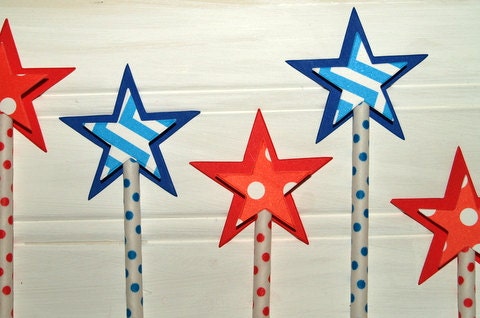 Patriotic 4th of July Red White and Blue Cupcake Topppers on Paper Straws Il_170x135