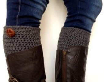 Crochet Boot Cuffs in Dark Grey Pure Wool Fall Winter Accessory