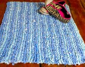 Unique Rag Rug - Pale Blue -Handmade Recycled, Knitting, Upcycled home decor. Recycled.
