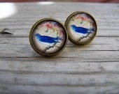 Glass Dome 12mm Brass Bluebird Earrings
