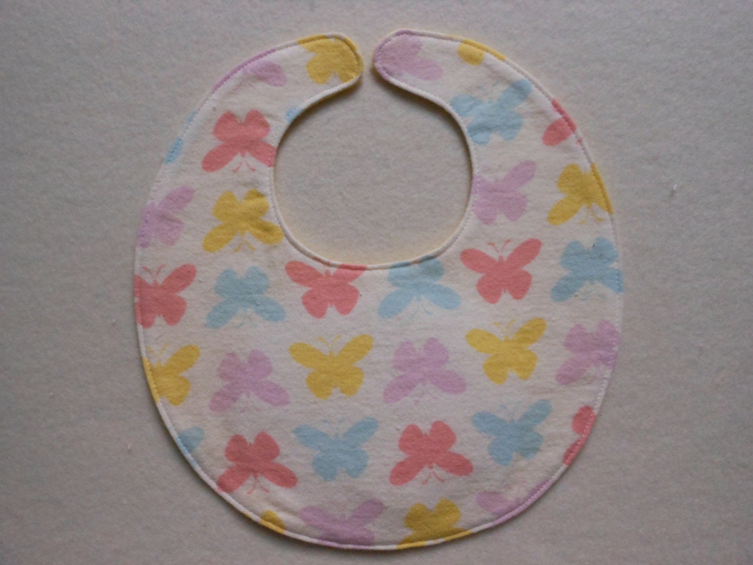Baby Bibs, four soft layers, reversible, white with pretty pastel butterflies