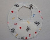 Baby bib, four thick soft layers, reversible,white with dalmation puppies