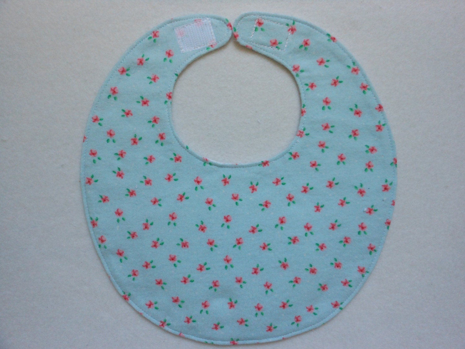 Baby Bibs, four soft layers, reversible, baby blue with pink roses