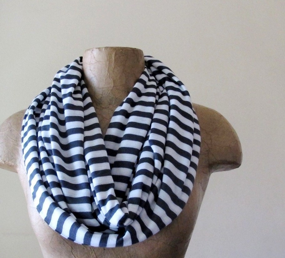 Charcoal Gray Striped Infinity Scarf - Stripes Infinity Loop Scarf - Heather Gray, Charcoal Gray Stripes
