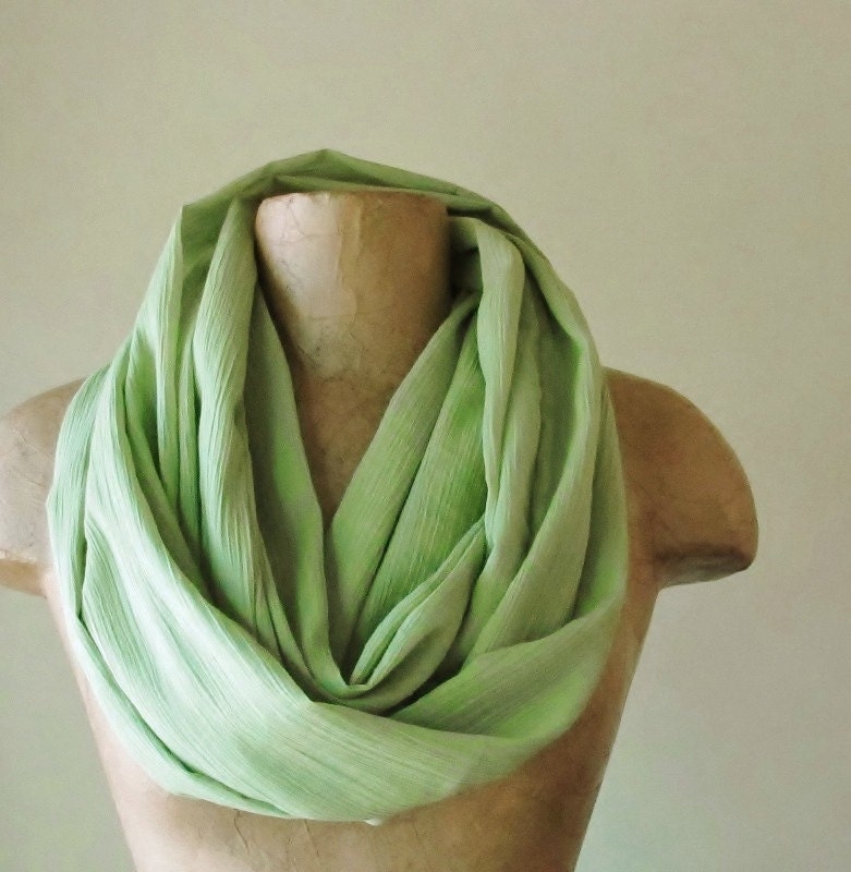 Mantis Green Infinity Scarf - Cotton Gauze Loop Scarf - Pistachio Green Circle Scarf - Lightweight Summer Scarves
