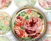 Printable image VINTAGE ROSES 2.5 inch circle digital collage sheet for pocket mirrors, magnets, cupcake toppers, scrapbook v86007