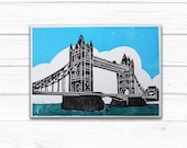 Lino print - London Tower Bridge - bold and bright