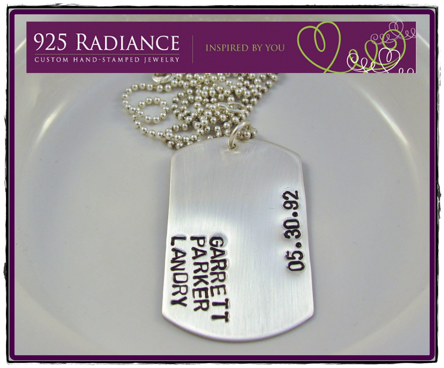 LARGE DOG TAG- Men's Personalized Custom Sterling Silver Dog Tag Necklace