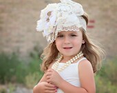 LA MADELINE Creamy White Hair Large Hairpiece hat on Stretch Lace