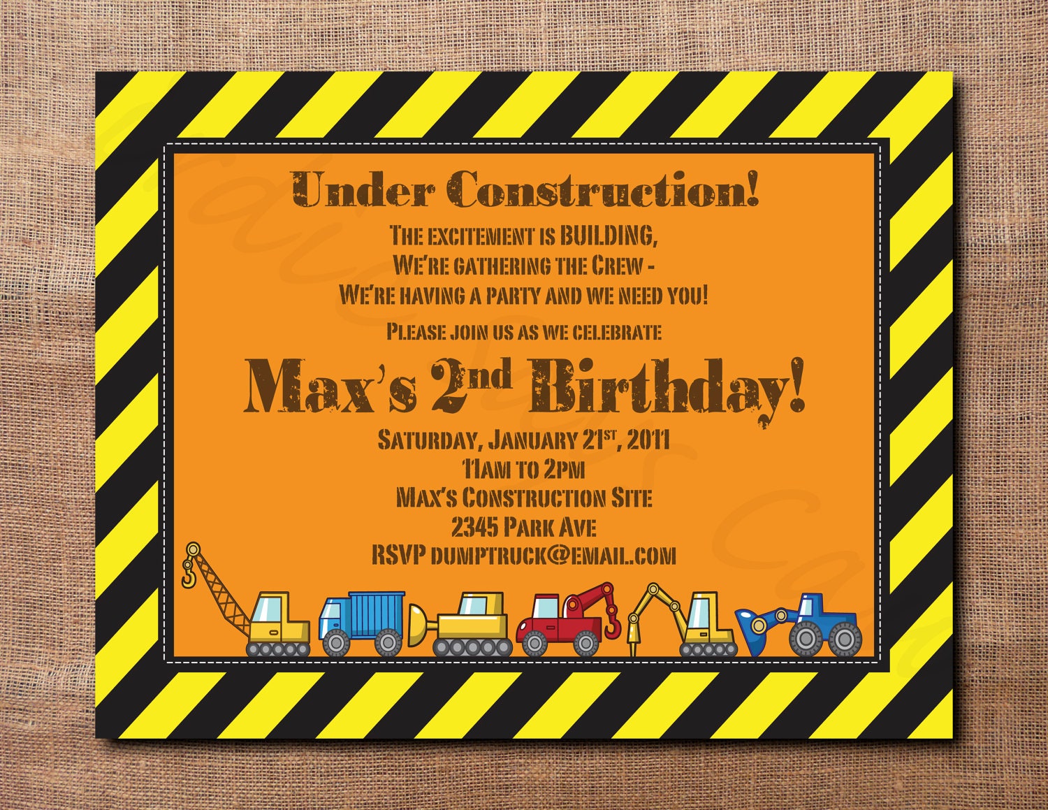 Printable Custom Construction Party Birthday Invitation (DIY Print at Home)