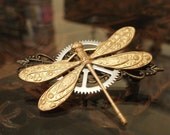 Steampunk Dragonfly Barrette in Bright Brass