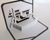 FALLINGWATER 3D Pop Up Origamic Architecture Card Of Frank Lloyd Wright Hand Cut in White and Black. Home Décor. Unique Impressive Gift