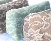 Six Bridesmaid Gifts: Lace Cosmetic Bags, Bulk Order Pricing, Custom Wedding Colors, Wedding Favor, Clutch, Makeup Bags Bulk