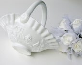 Vintage Milk Glass Basket - Westmoreland Milk Glass Rose and Lattice Pattern - Wedding Bridal Registry