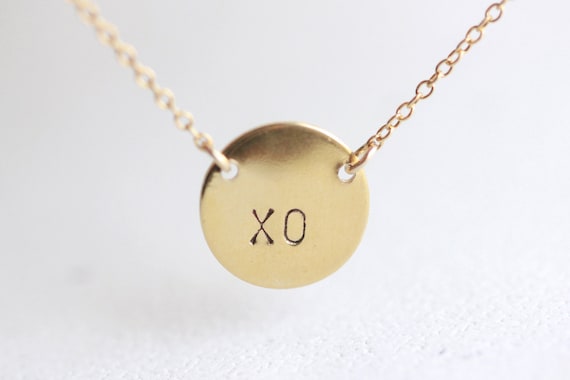 Gold Circle Initial Necklace - two letter custom initials on 14k gold fill chain, XO circle necklace