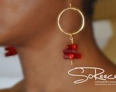 The Glamorous Life earrings - RED glass stone and Gold wire