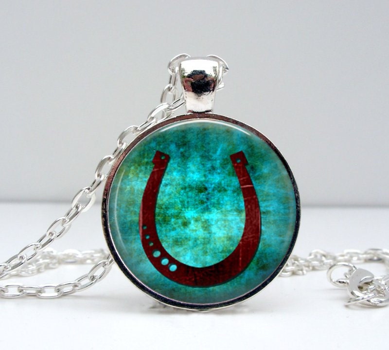 Horseshoe Necklace Glass Dome Art Picture Pendant Photo Pendant Handcrafted Jewelry by Lizabettas