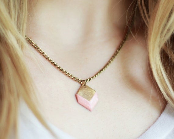 Geometric Shape Necklace (Pink Coral) - Modern Handmade Jewellery