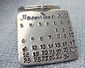 Hand Stamped Aluminum Save the Date Mark the Date Calendar Keychain