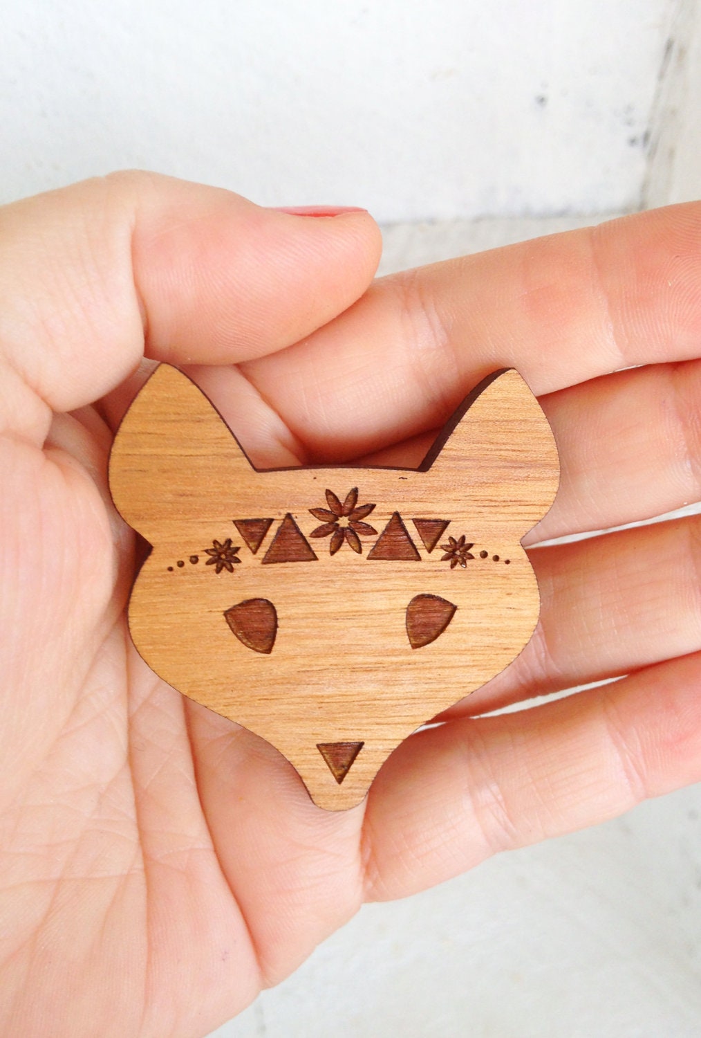 Summer Love Fox Brooch - Raw Wood Laser Cut - Tasmanian Blackwood