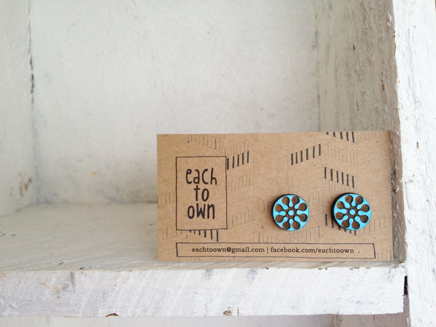 Hand Painted Mod Wooden Studs in Sky Blue - Laser Cut Wood
