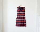 1960s Dress - Black, Red & Beige Striped Wiggle Dress