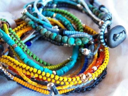 Beaded Bracelet with Beaded Loop Clasp and River Rock Button