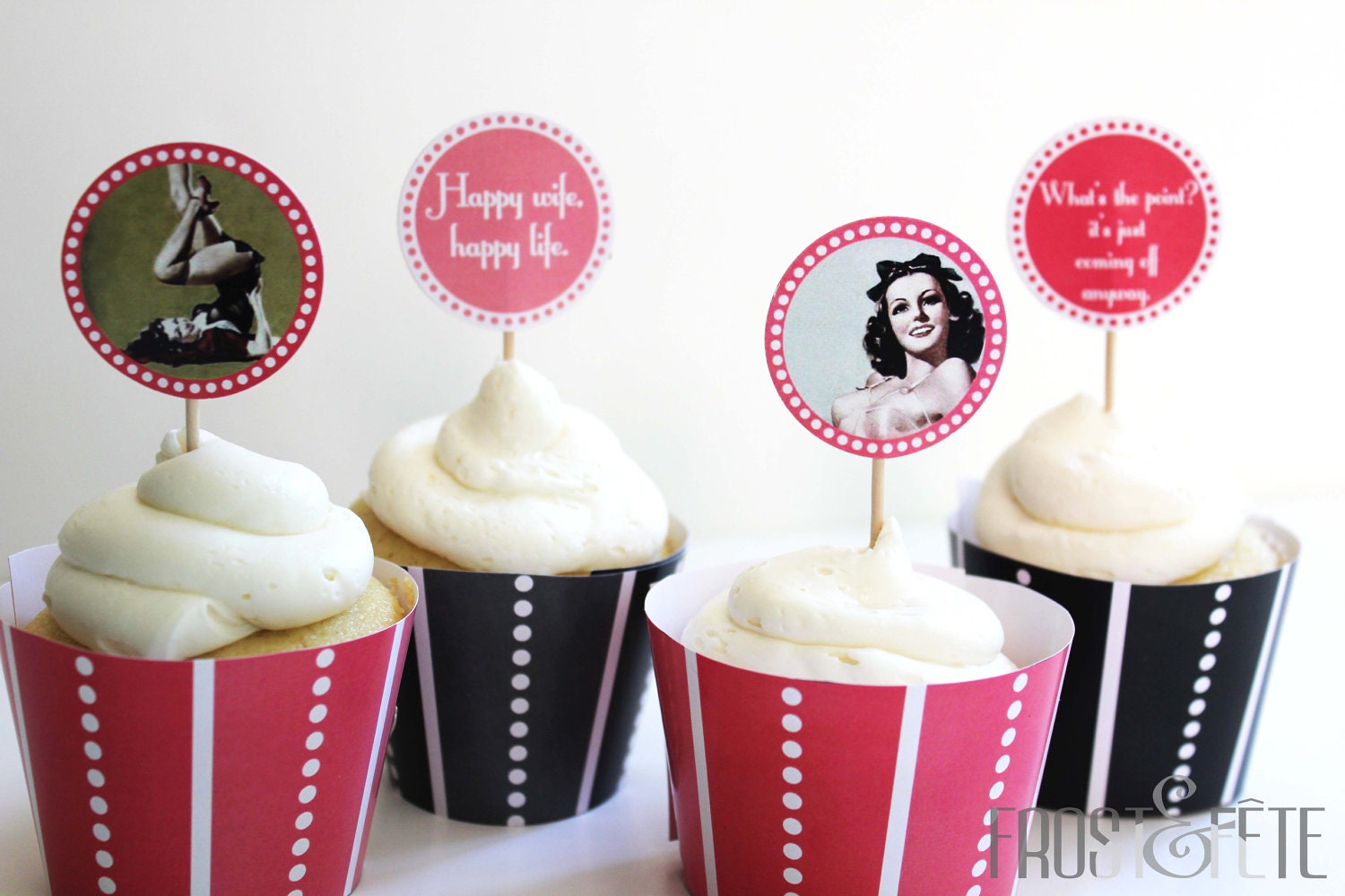 Vintage-style lingerie shower cupcake topper and wrapper, set of 12