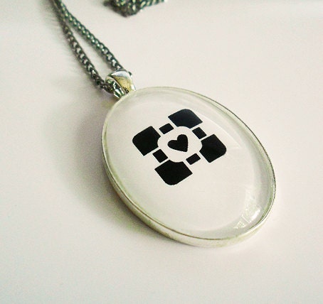 Companion Cube Portal Glass Necklace Gaming