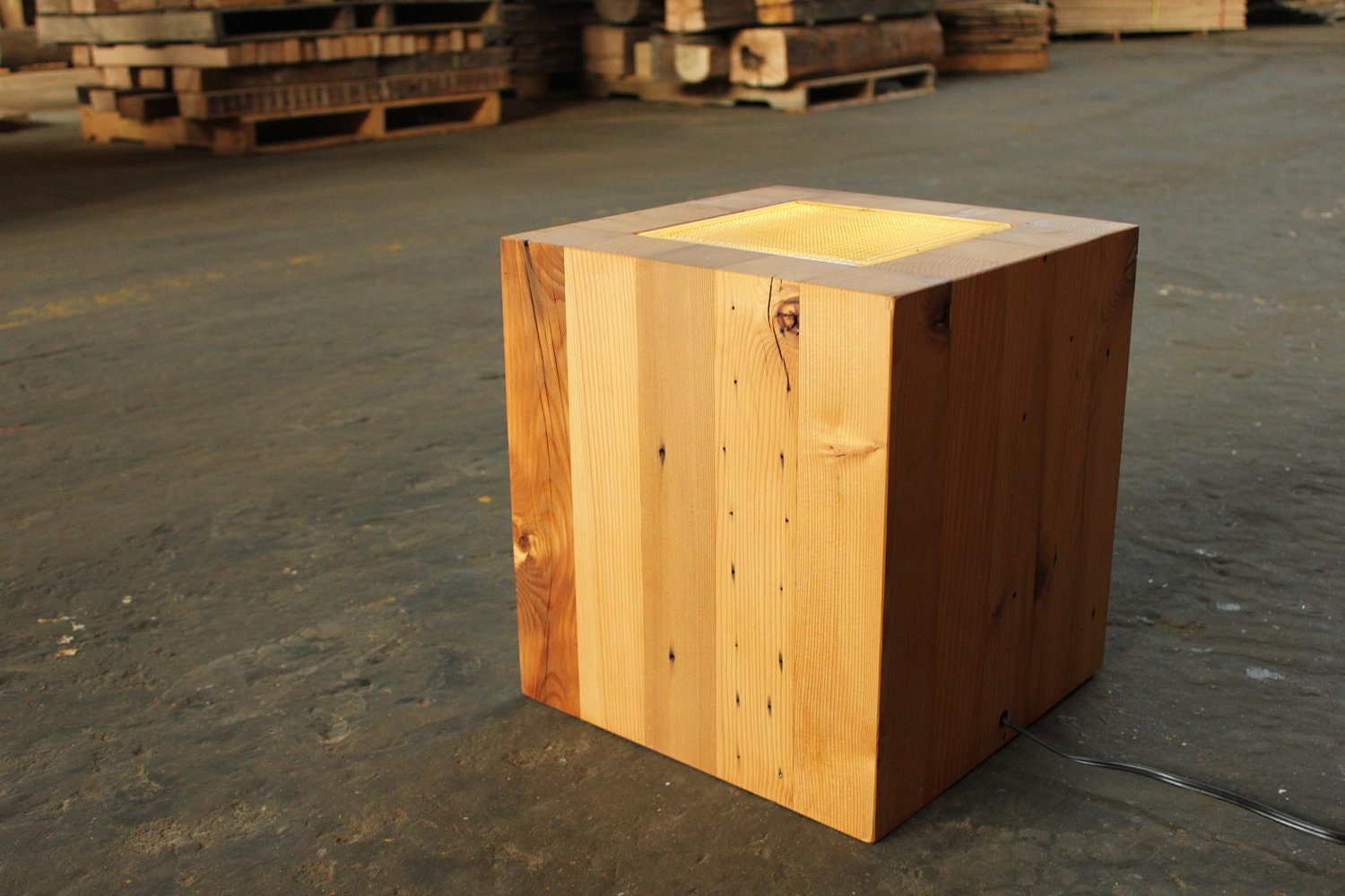 Reclaimed Wood End Table Side Table Light