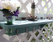 4 Hook Rail 24 in.Wall Shelf with Recessed Vase.. "Jade and Ivory" or You Choose Color... Shabby Chic Cottage..