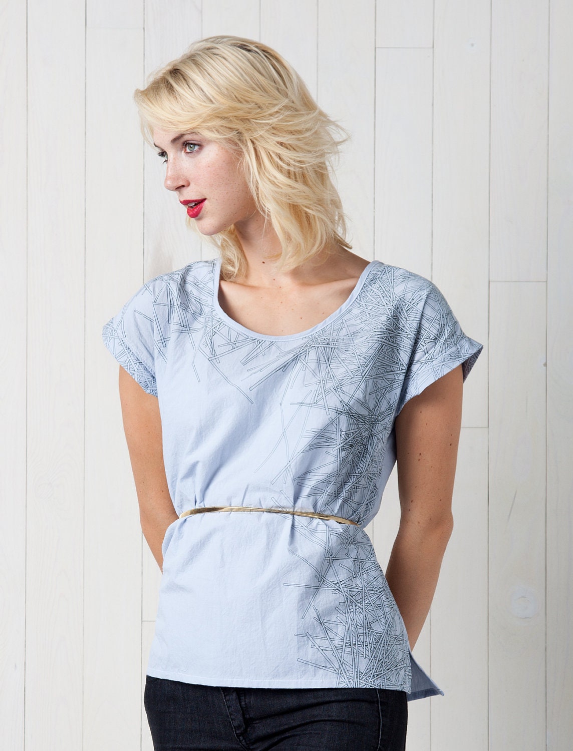 Pickup Sticks Keyhole Woven Blouse